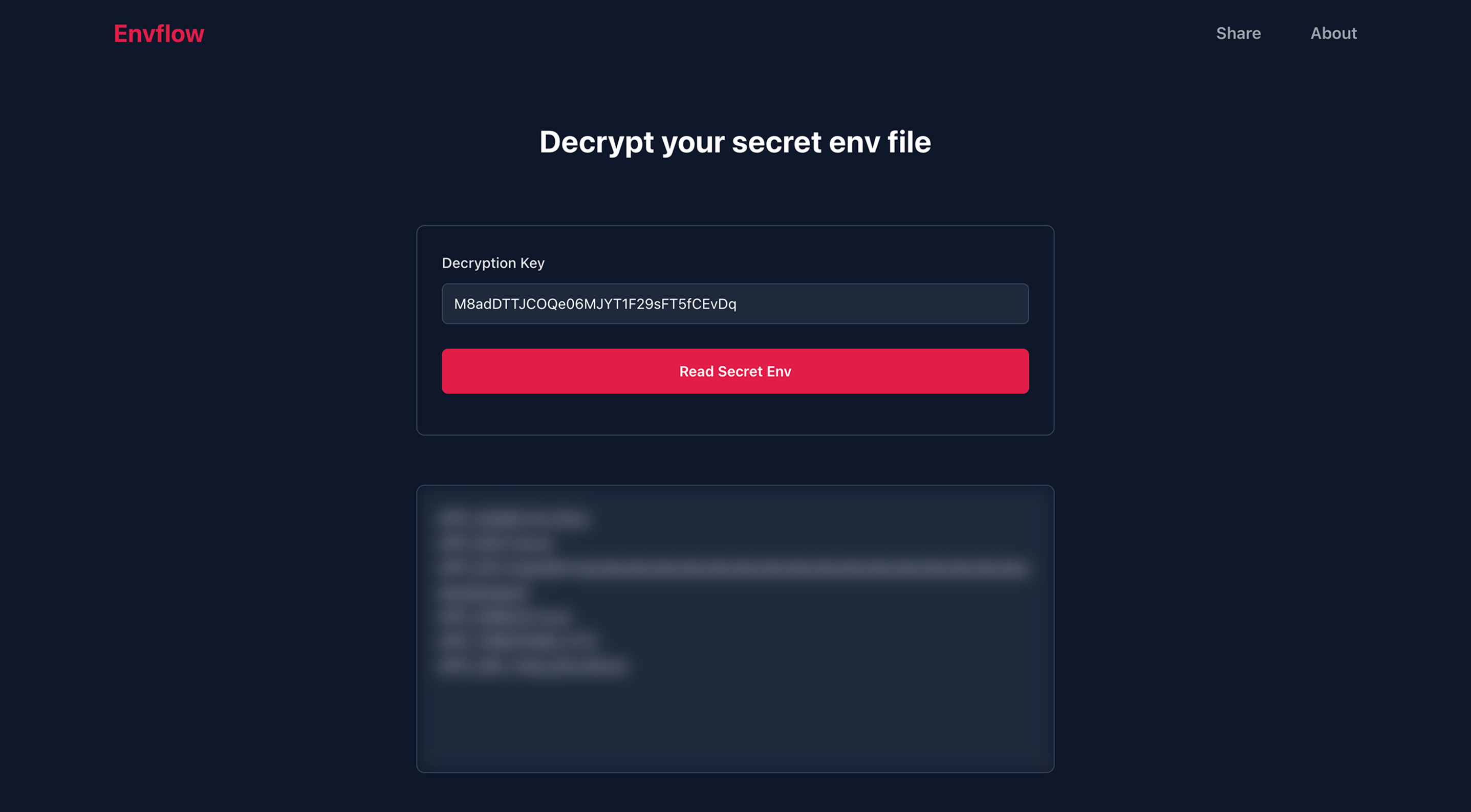 Envflow decryption page