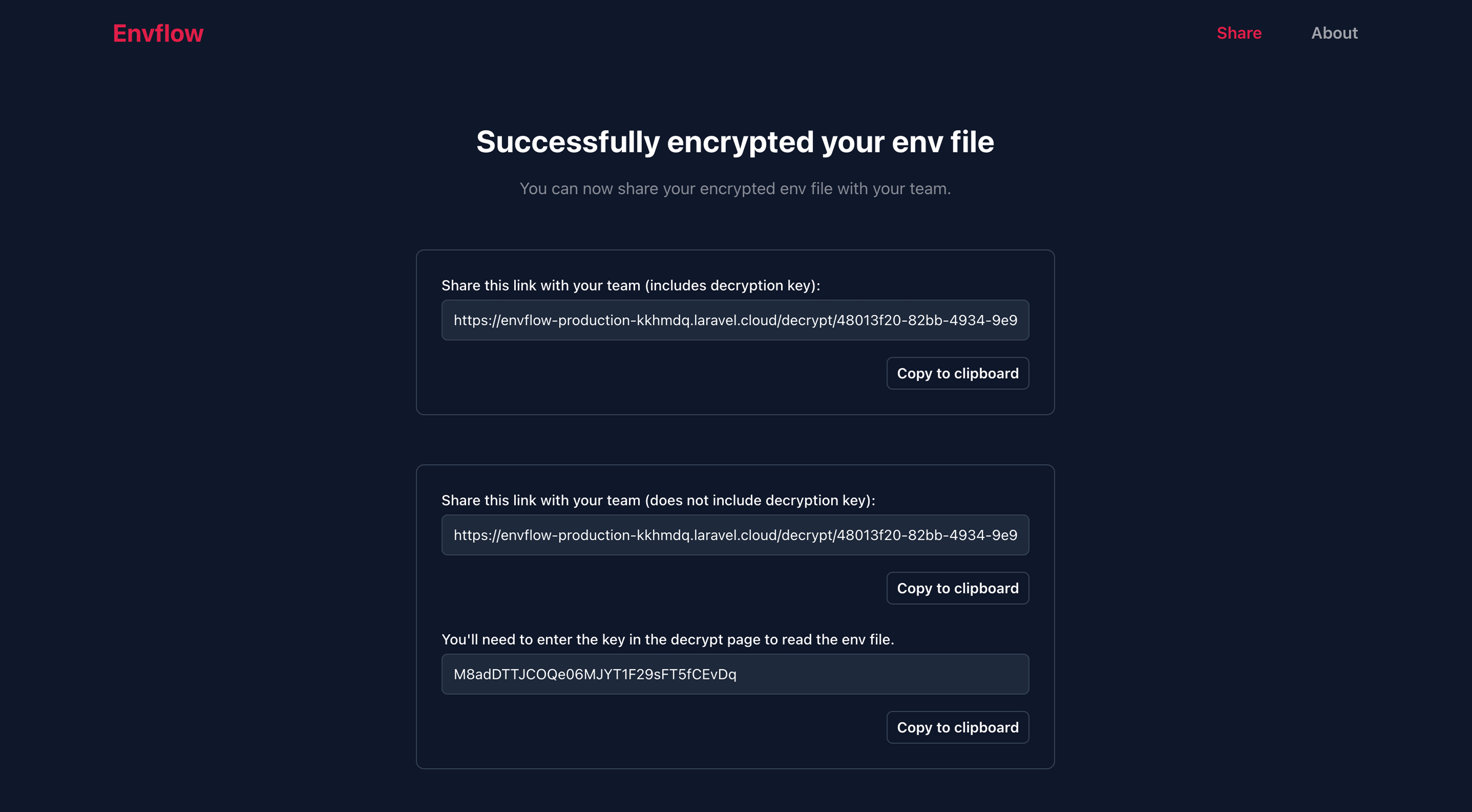 Envflow success page