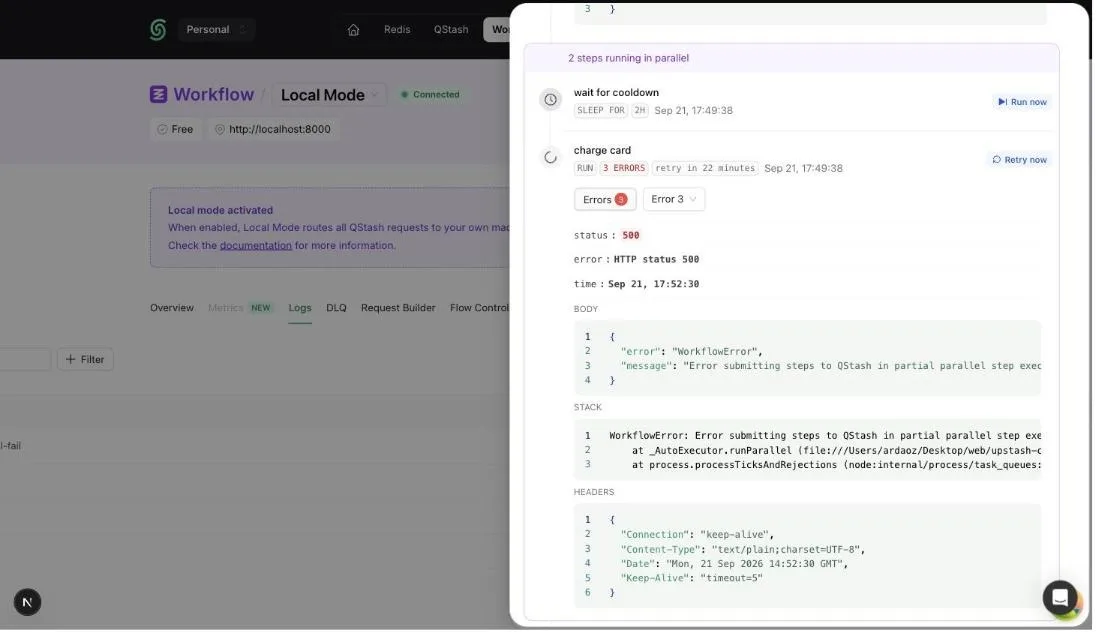Run now and Retry now buttons on workflow steps in the Upstash Console