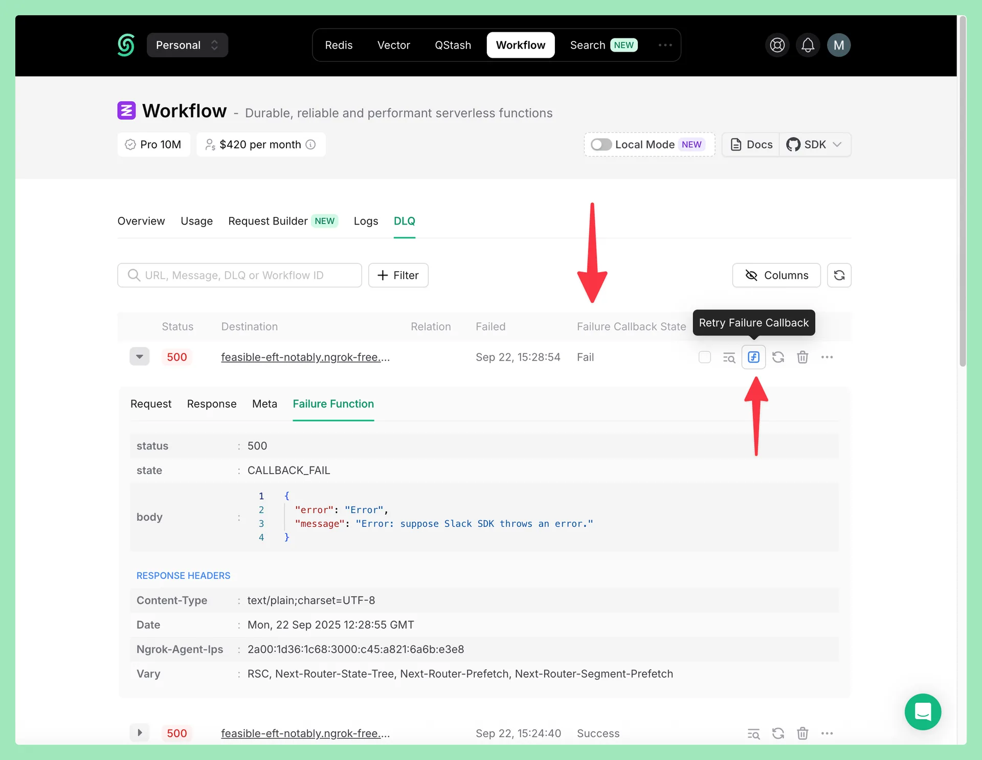 Retry a failed workflow callback